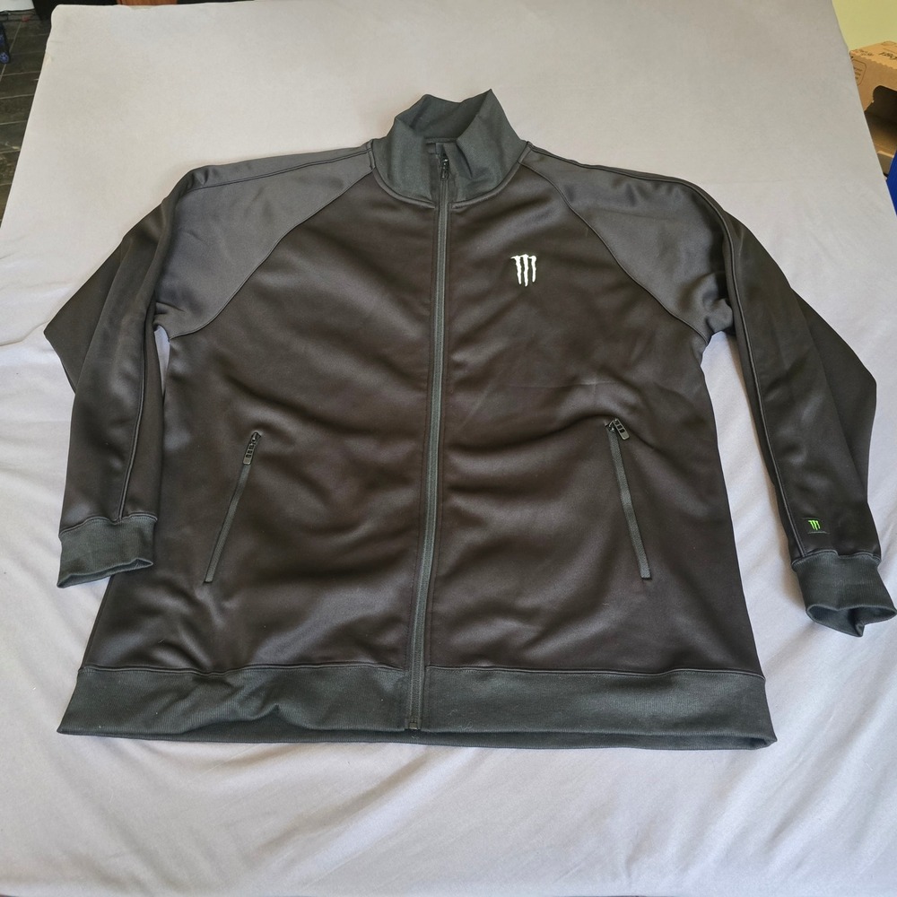 Monster Energy Track Jacket Mens 2XL Black Full Zip Fleece Lined Logo